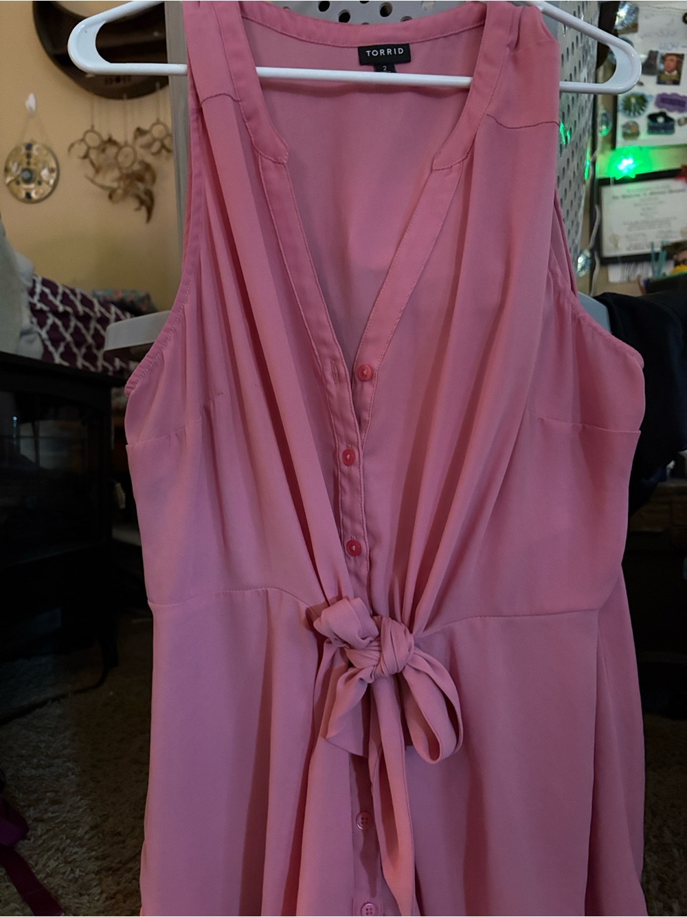 Torrid Pink Sleeveless V-Neck Tie Front Georgette Blouse - Plus Size 2 / 2X